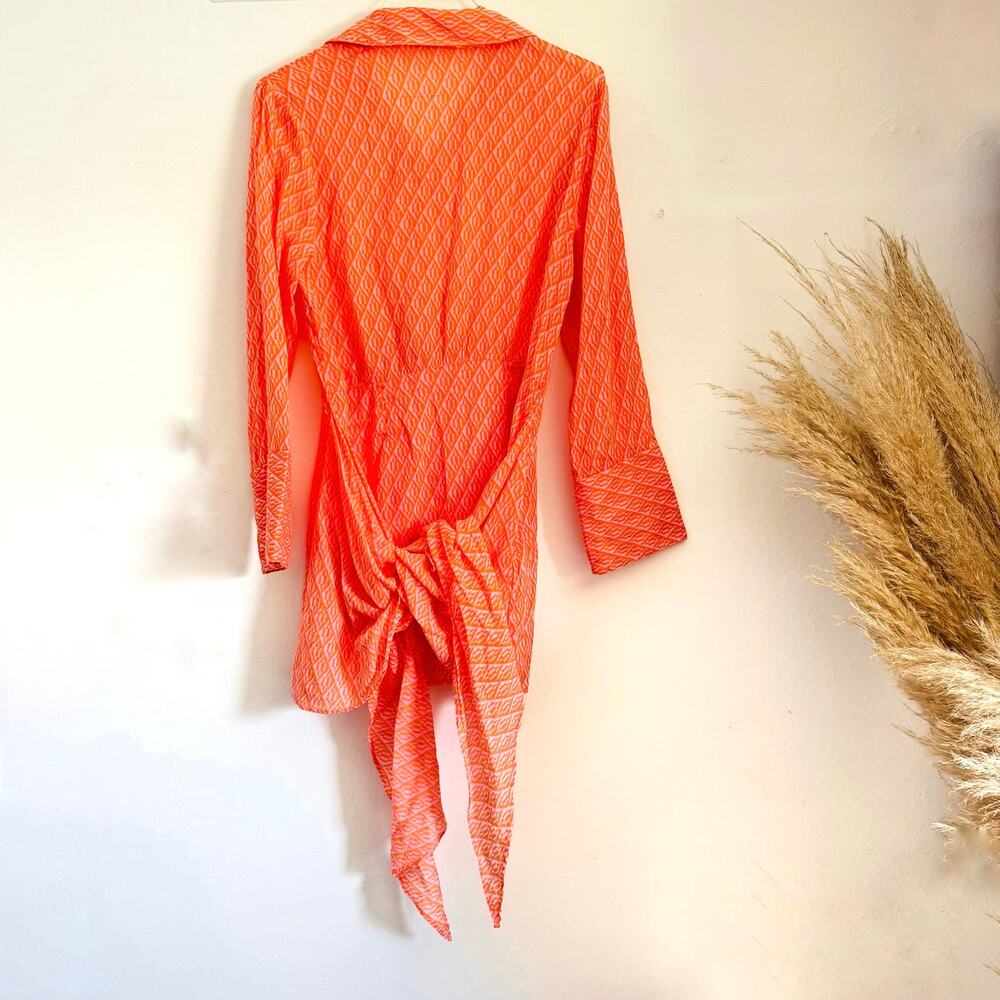 FP FREE PEOPLE Pink Prange Rillo Shirt Dress $138 Mini Wrap Button Coverup S - Picture 14 of 15